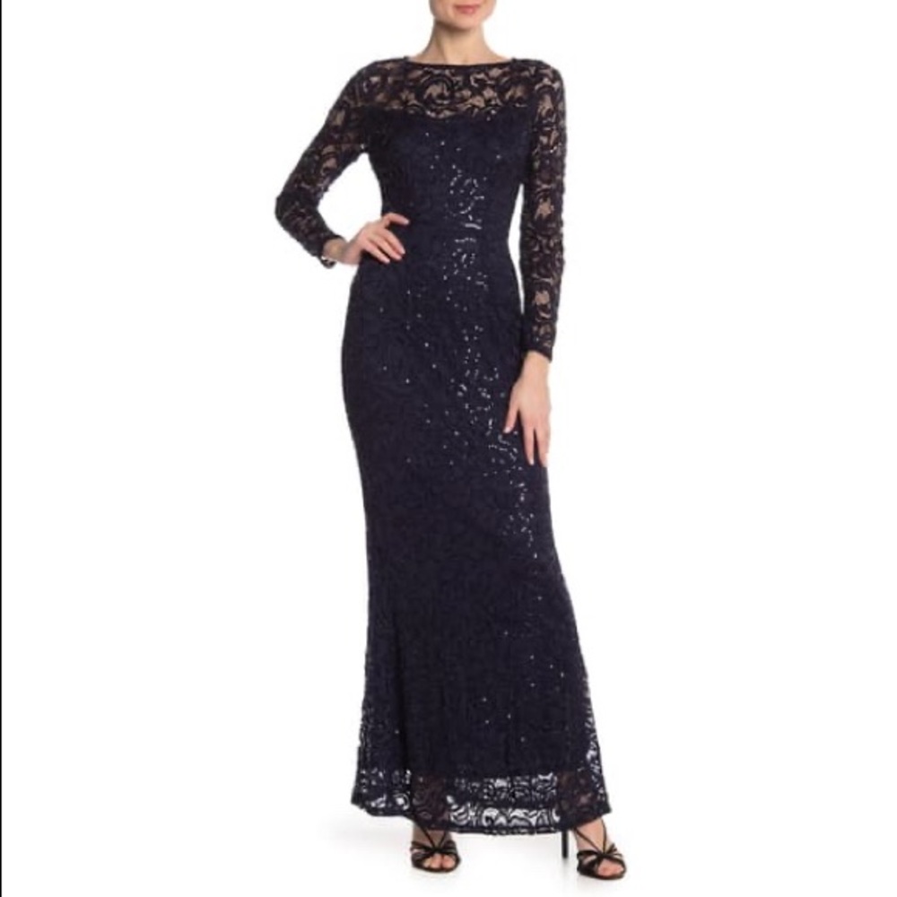 Marina sequin long sleeve lace gown size S
